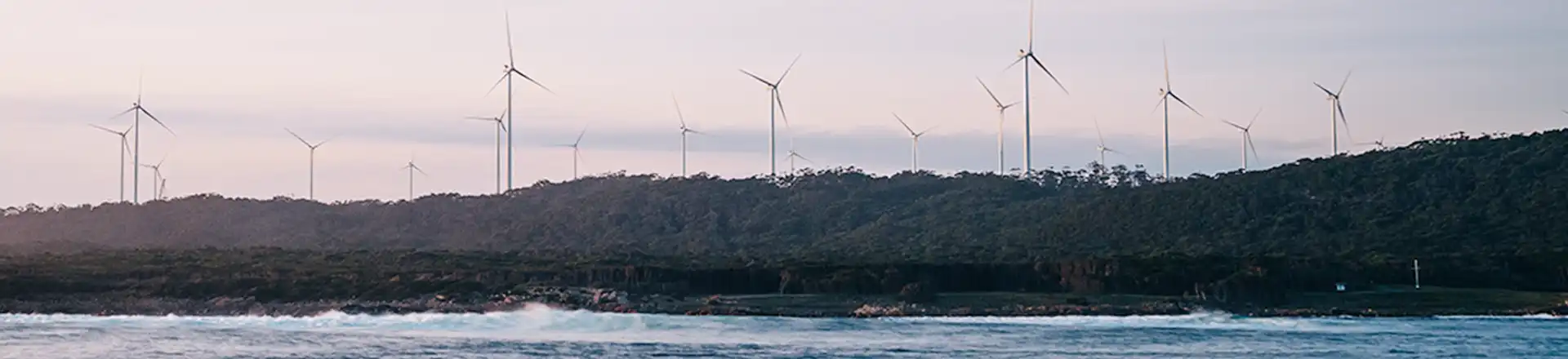 wind turbines on hill next to ocean