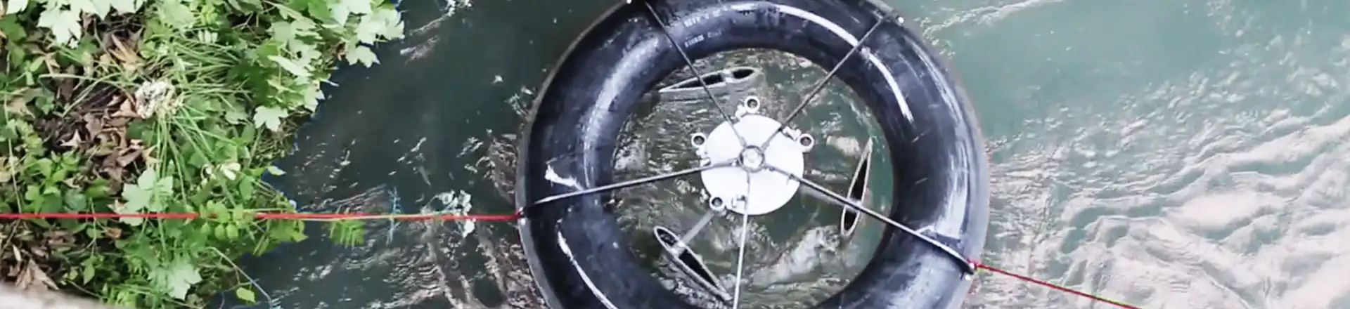 rubber ring in flowing river water