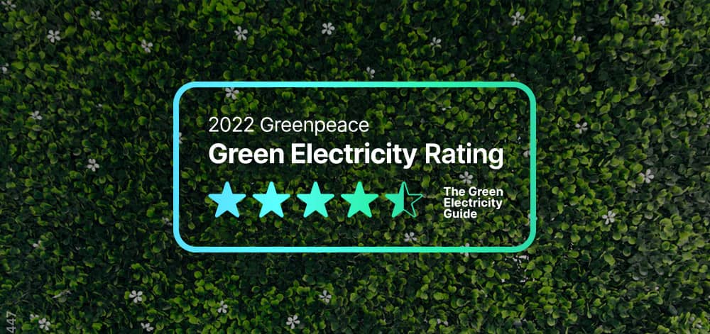 2022 Greenpeace - The Green Electricity Guide Rating 4.5 Stars