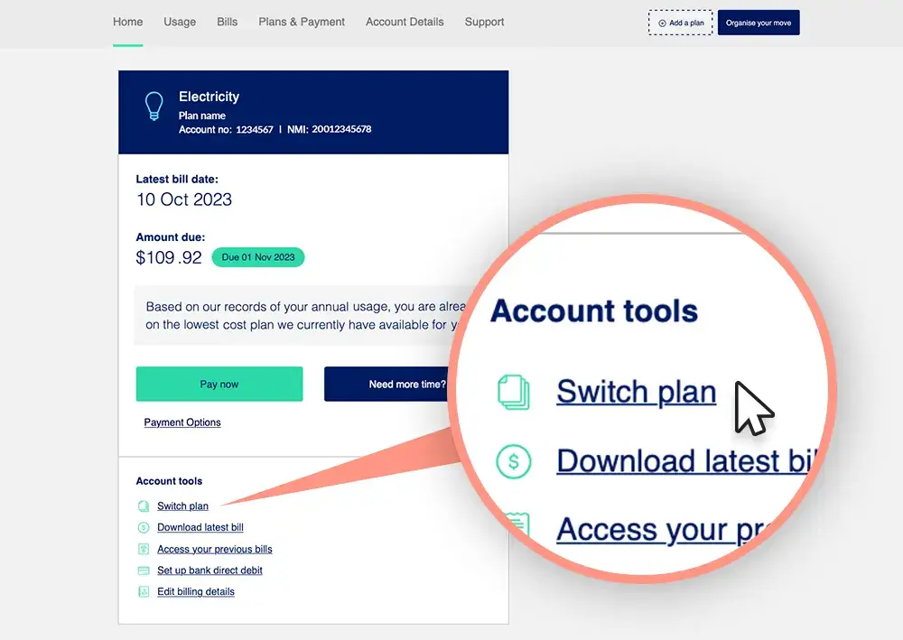 MyAccount Switch Plan Screenshot